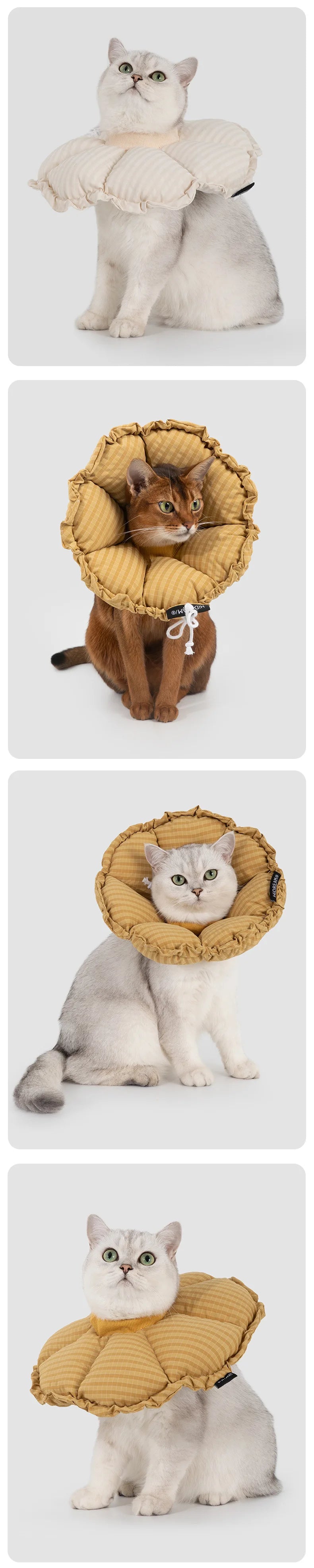 Adjustable, Flower, Plush, Cat, Elizabeth Collar, Lick-Proof, Surgery, Convertible, Drawstring, Cone, Waterproof, S/M/L Sizes