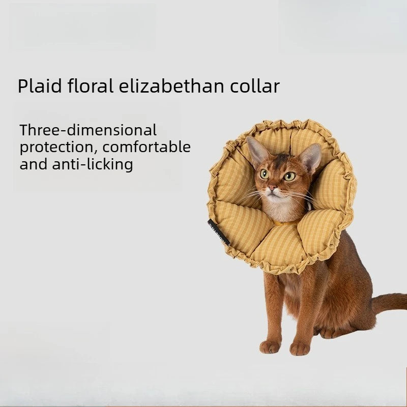 Adjustable, Flower, Plush, Cat, Elizabeth Collar, Lick-Proof, Surgery, Convertible, Drawstring, Cone, Waterproof, S/M/L Sizes