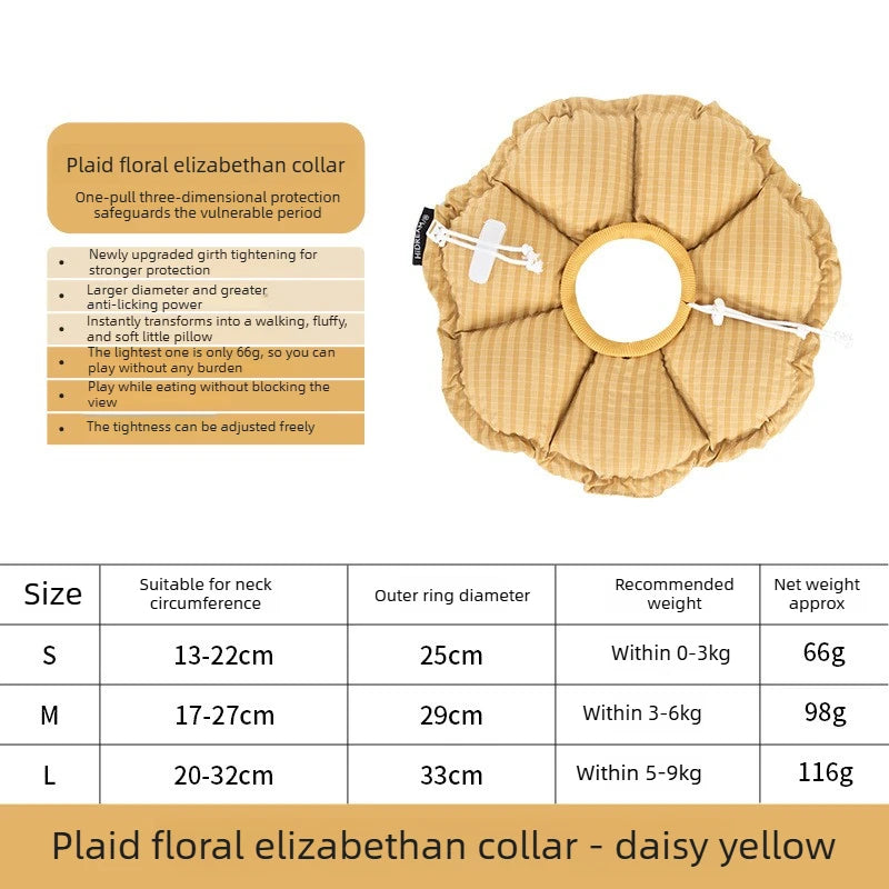 Adjustable, Flower, Plush, Cat, Elizabeth Collar, Lick-Proof, Surgery, Convertible, Drawstring, Cone, Waterproof, S/M/L Sizes