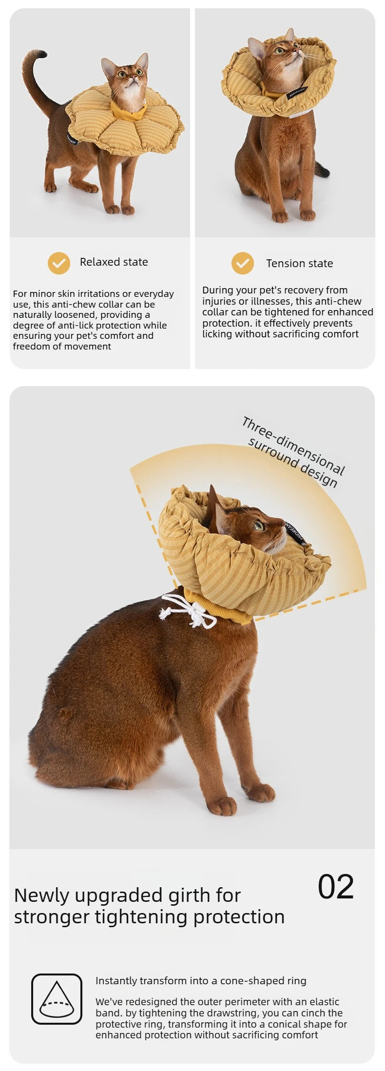 Adjustable, Flower, Plush, Cat, Elizabeth Collar, Lick-Proof, Surgery, Convertible, Drawstring, Cone, Waterproof, S/M/L Sizes