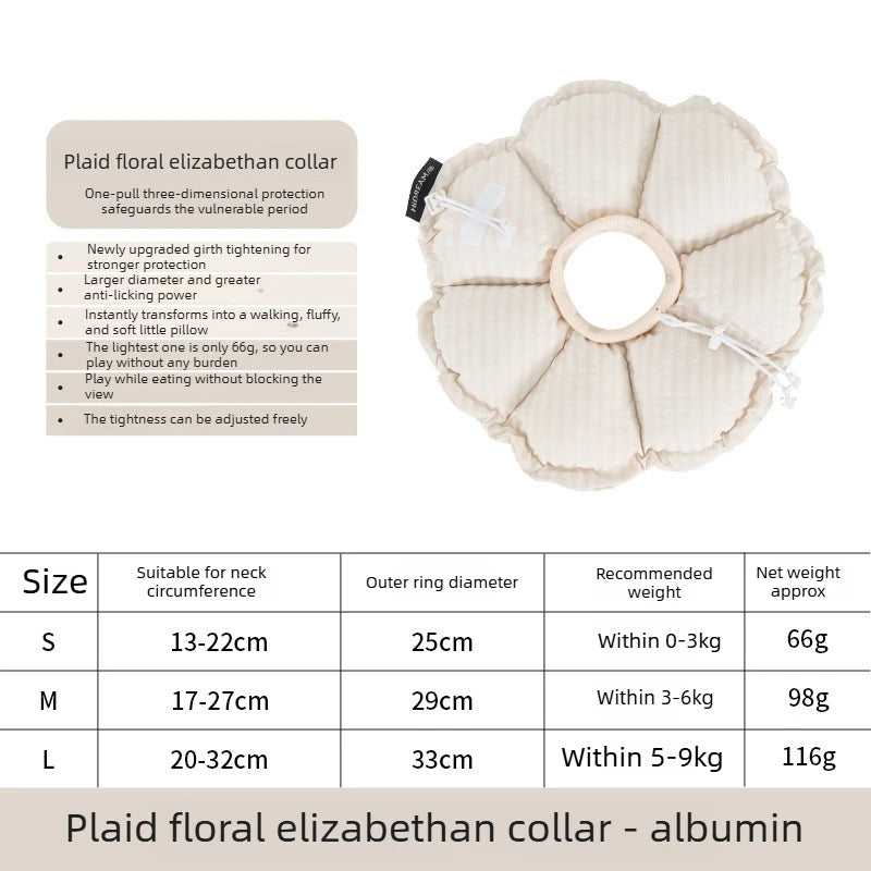 Adjustable, Flower, Plush, Cat, Elizabeth Collar, Lick-Proof, Surgery, Convertible, Drawstring, Cone, Waterproof, S/M/L Sizes