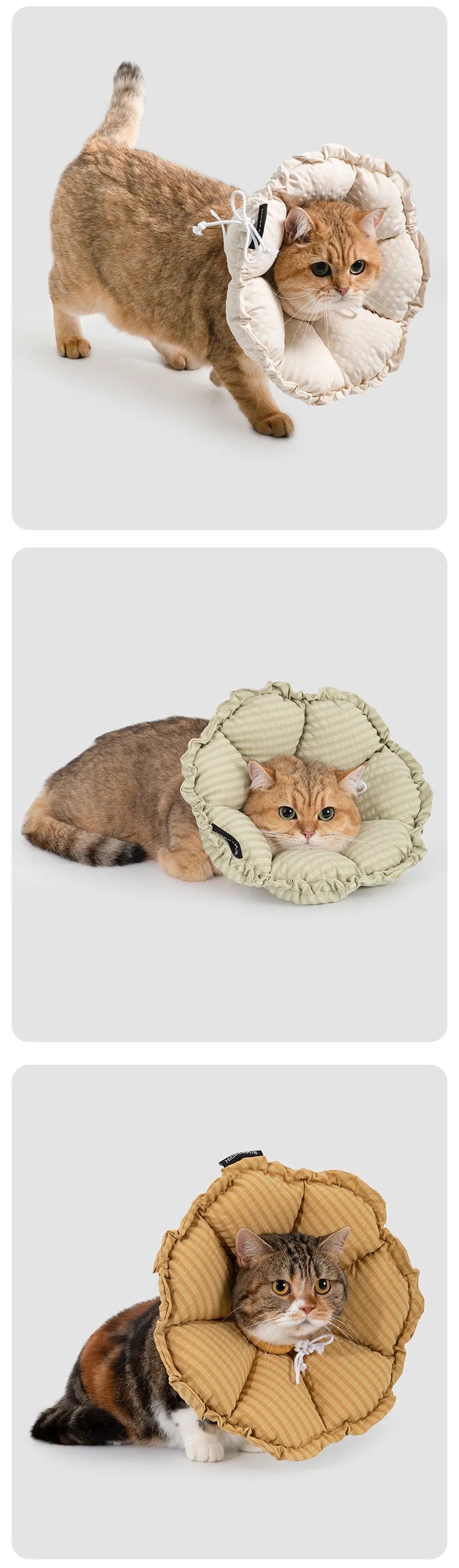 Adjustable, Flower, Plush, Cat, Elizabeth Collar, Lick-Proof, Surgery, Convertible, Drawstring, Cone, Waterproof, S/M/L Sizes