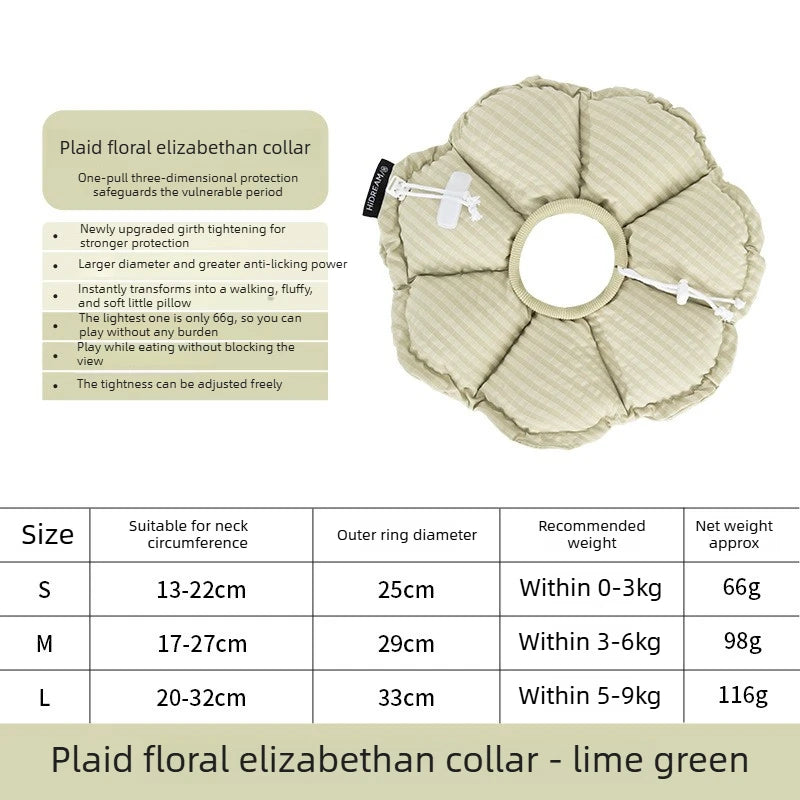 Adjustable, Flower, Plush, Cat, Elizabeth Collar, Lick-Proof, Surgery, Convertible, Drawstring, Cone, Waterproof, S/M/L Sizes